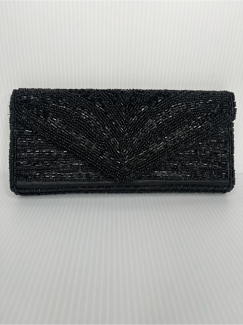 Vintage Y2K Black Beaded Clutch Handbag Purse Formal Geometric Art Deco Glam